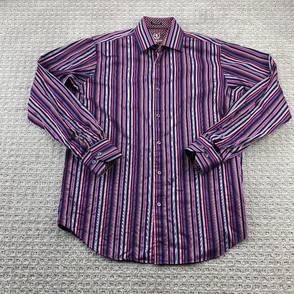 BUGATCHI UOMO Shirt Men Small S Purple Pink Striped Colorful Button Up Formal - Picture 1 of 11